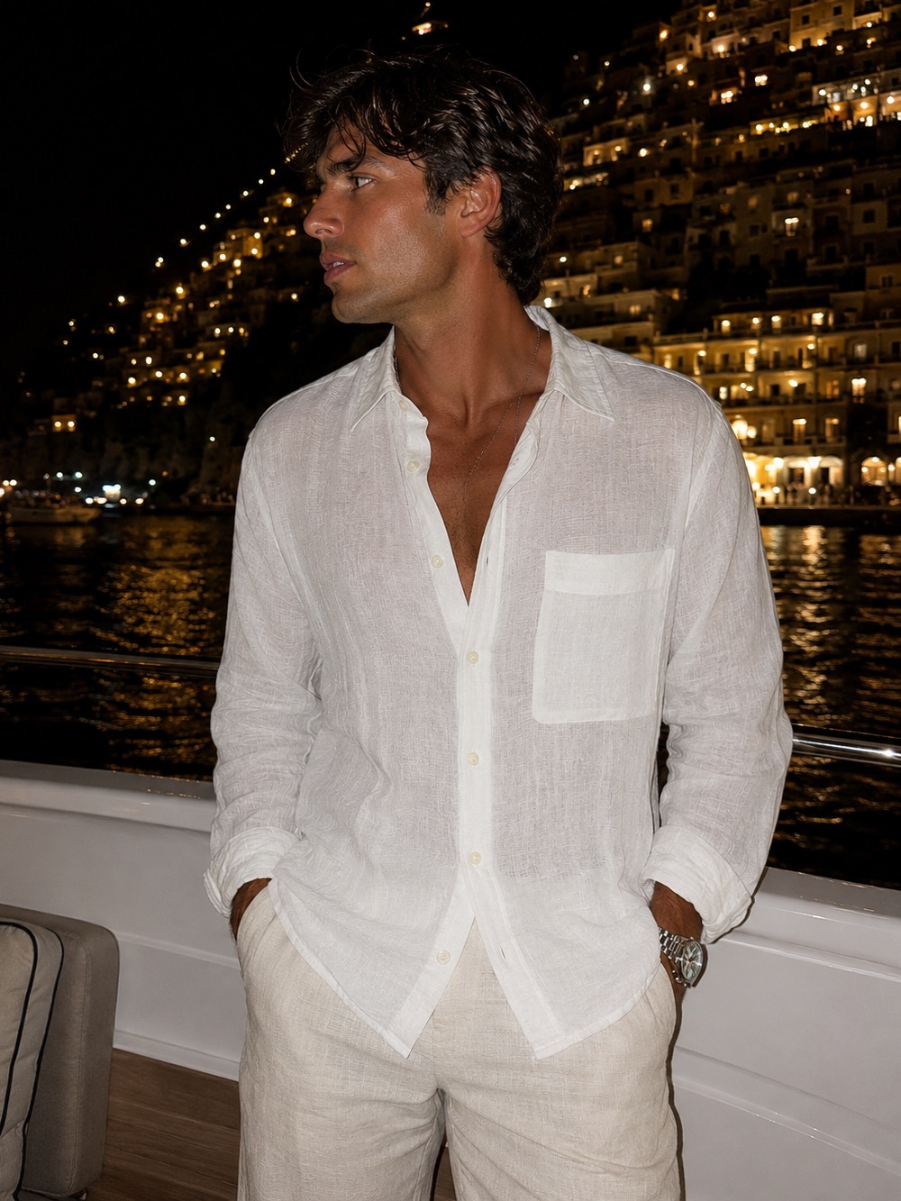 Pronto Uomo Firenze Made in Italy White Resort Men’s button up sheer Shirt L